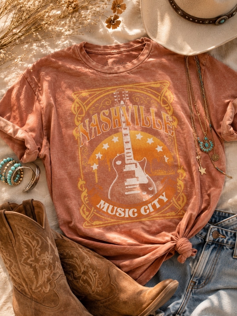 Lotus Fashion Nashville Music City Graphic Tee - 100% Cotton